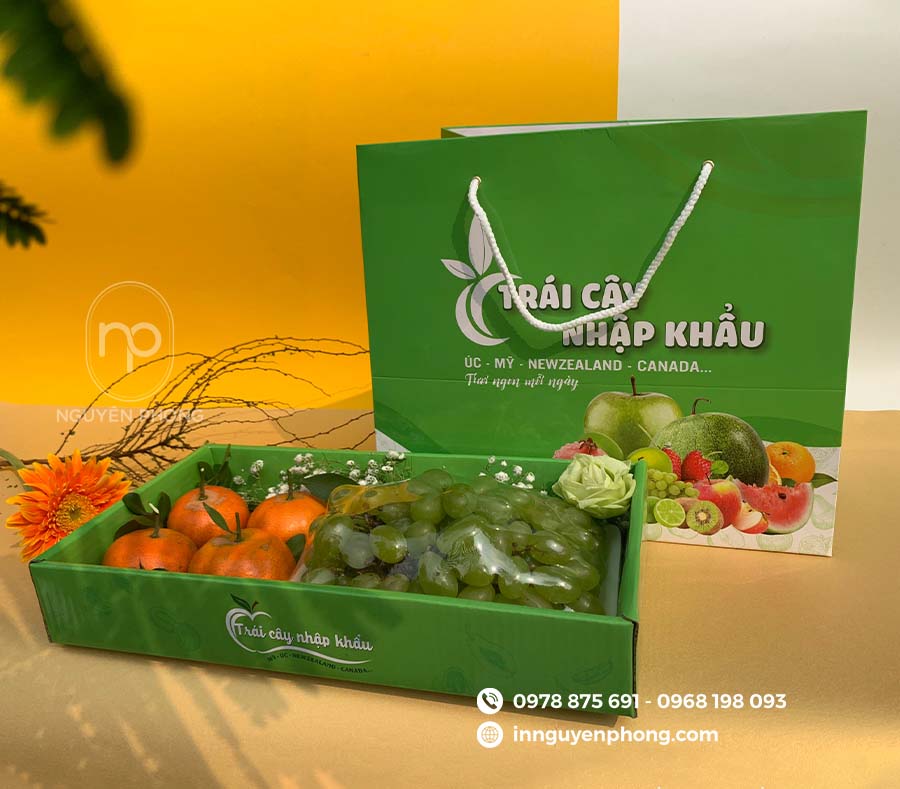 Mẫu túi giấy đựng trái cây bán sẵn kèm khay 